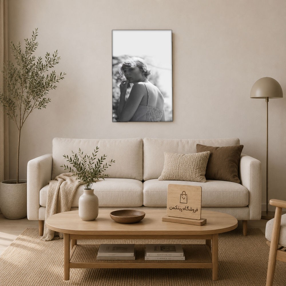 تابلو شاسی پینکمن طرح تیلور سویفت پرتره مشکی و سفید - Taylor Swift Portrait Black And White کد Jm 9