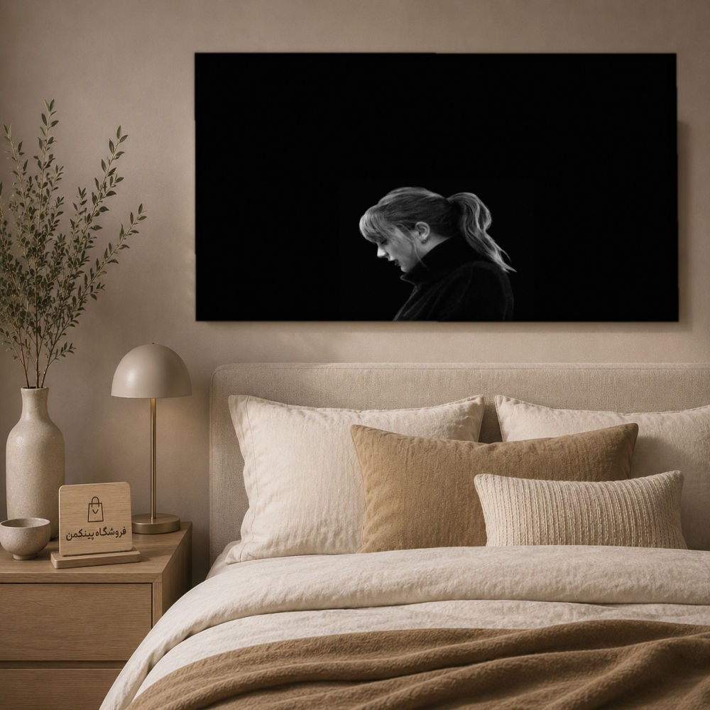 تابلو شاسی پینکمن طرح تیلور سویفت پرتره مشکی و سفید - Taylor Swift Portrait Black And White کد Jm 6