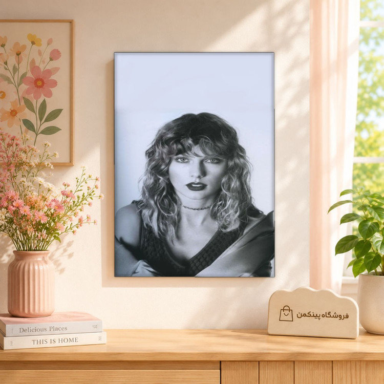 تابلو شاسی پینکمن طرح تیلور سویفت پرتره مشکی و سفید - Taylor Swift Portrait Black And White کد Jm 37