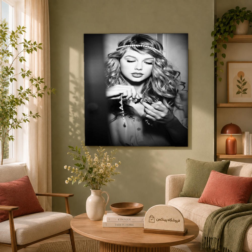 تابلو شاسی پینکمن طرح تیلور سویفت پرتره مشکی و سفید - Taylor Swift Portrait Black And White کد Jm 35