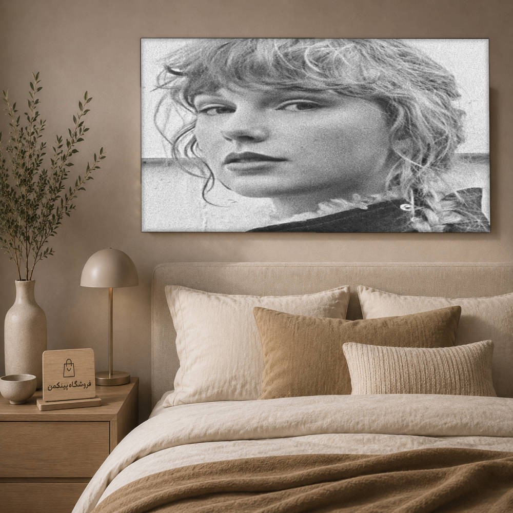 تابلو شاسی پینکمن طرح تیلور سویفت پرتره مشکی و سفید - Taylor Swift Portrait Black And White کد Jm 28