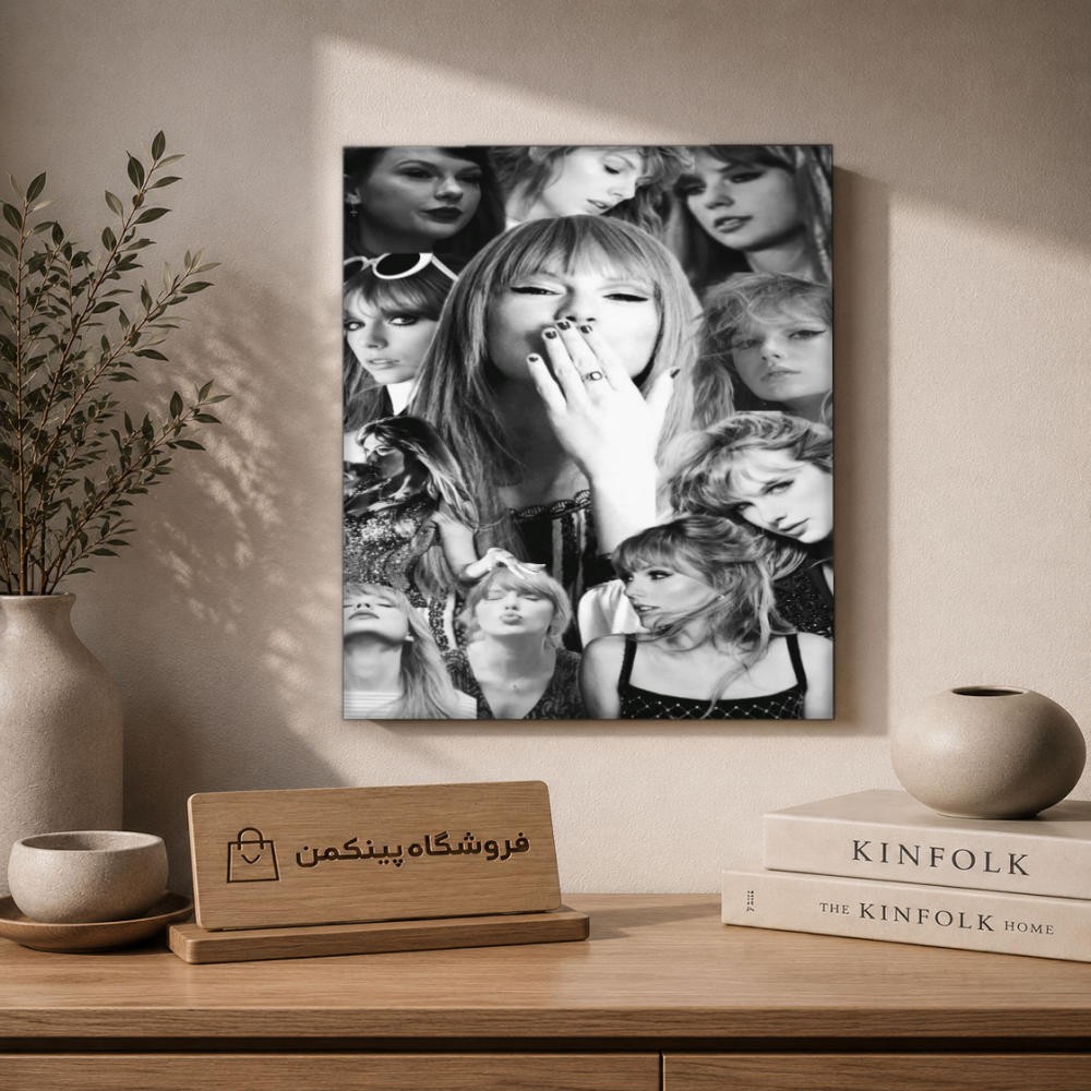 تابلو شاسی پینکمن طرح تیلور سویفت پرتره مشکی و سفید - Taylor Swift Portrait Black And White کد Jm 27
