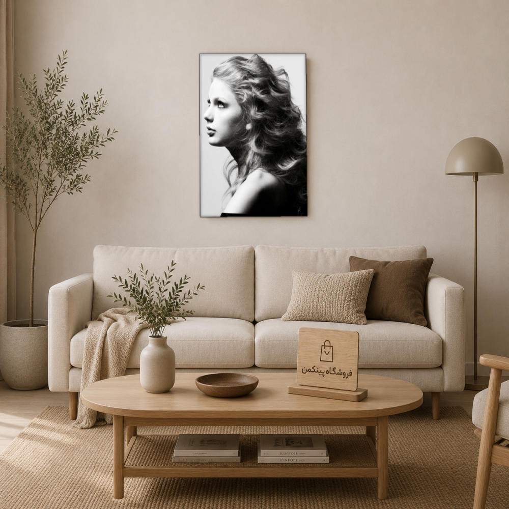 تابلو شاسی پینکمن طرح تیلور سویفت پرتره مشکی و سفید - Taylor Swift Portrait Black And White کد Jm 23