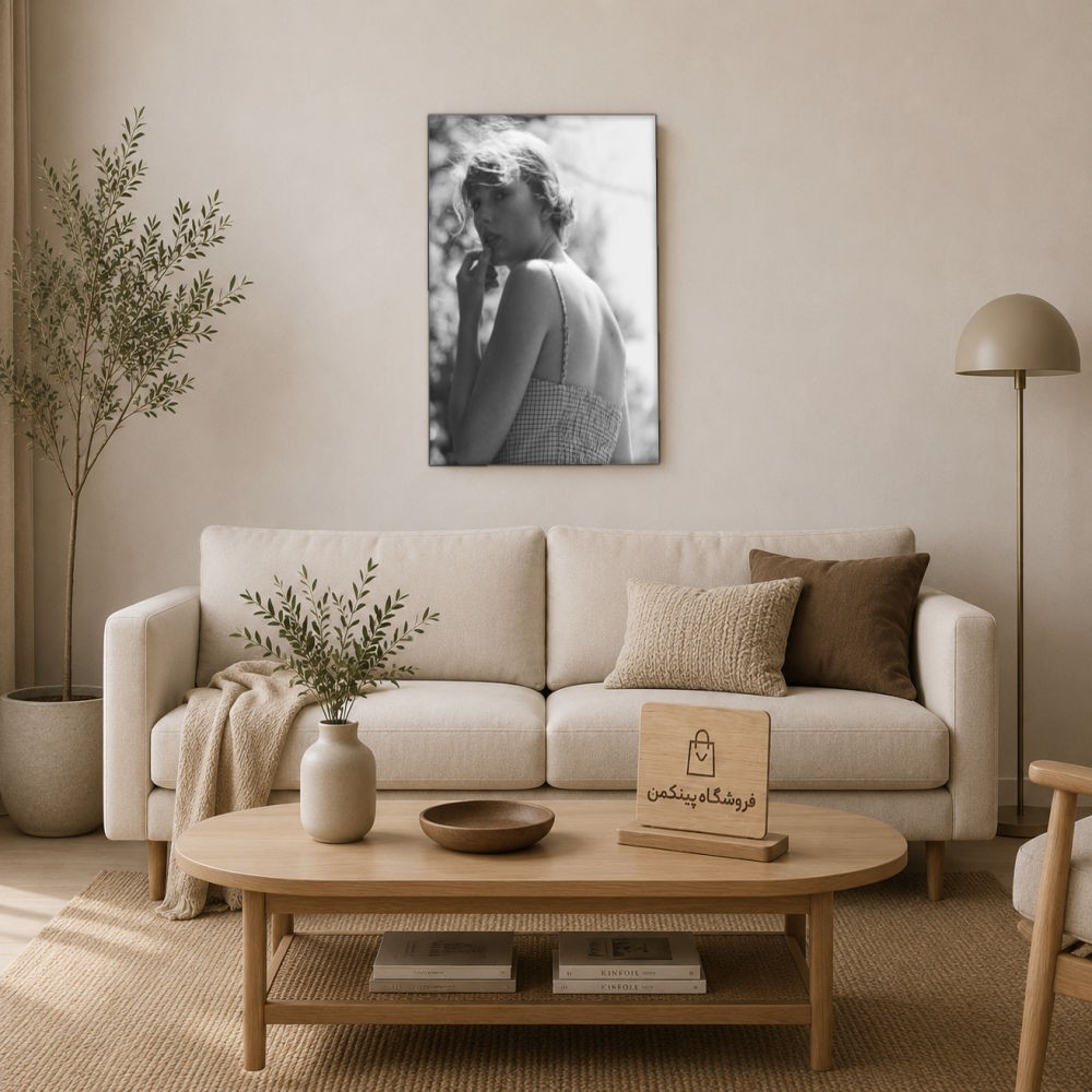 تابلو شاسی پینکمن طرح تیلور سویفت پرتره مشکی و سفید - Taylor Swift Portrait Black And White کد Jm 21