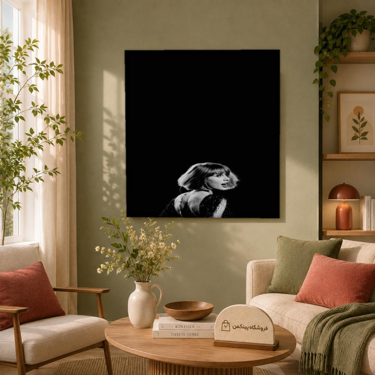 تابلو شاسی پینکمن طرح تیلور سویفت پرتره مشکی و سفید - Taylor Swift Portrait Black And White کد Jm 2
