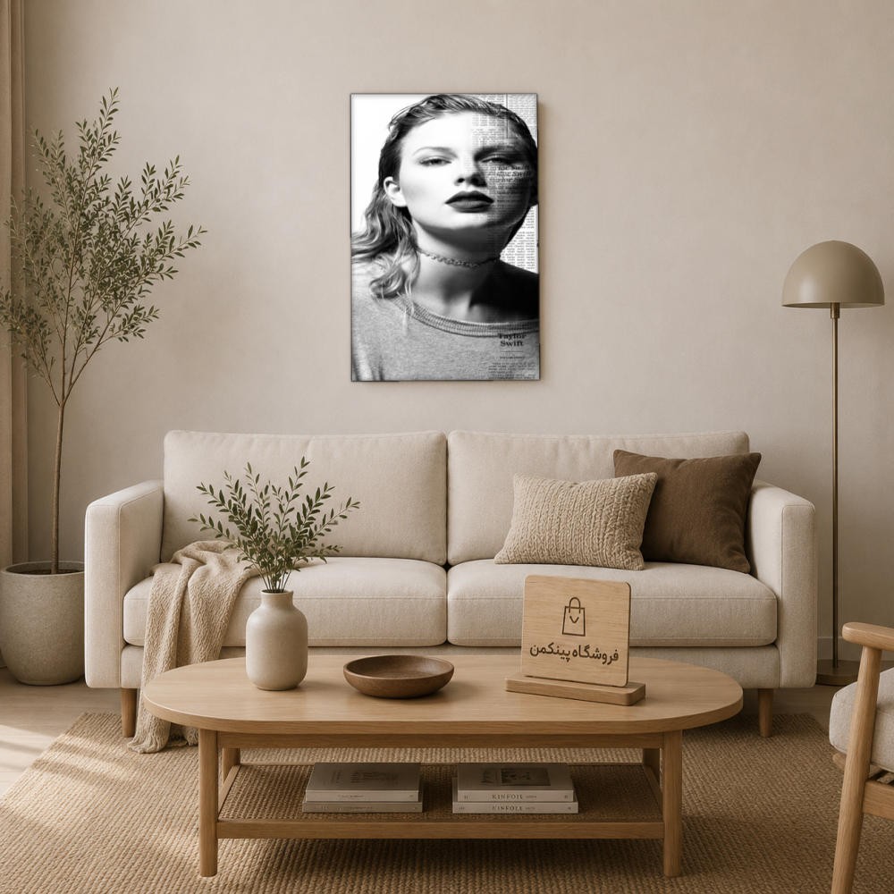 تابلو شاسی پینکمن طرح تیلور سویفت پرتره مشکی و سفید - Taylor Swift Portrait Black And White کد Jm 18