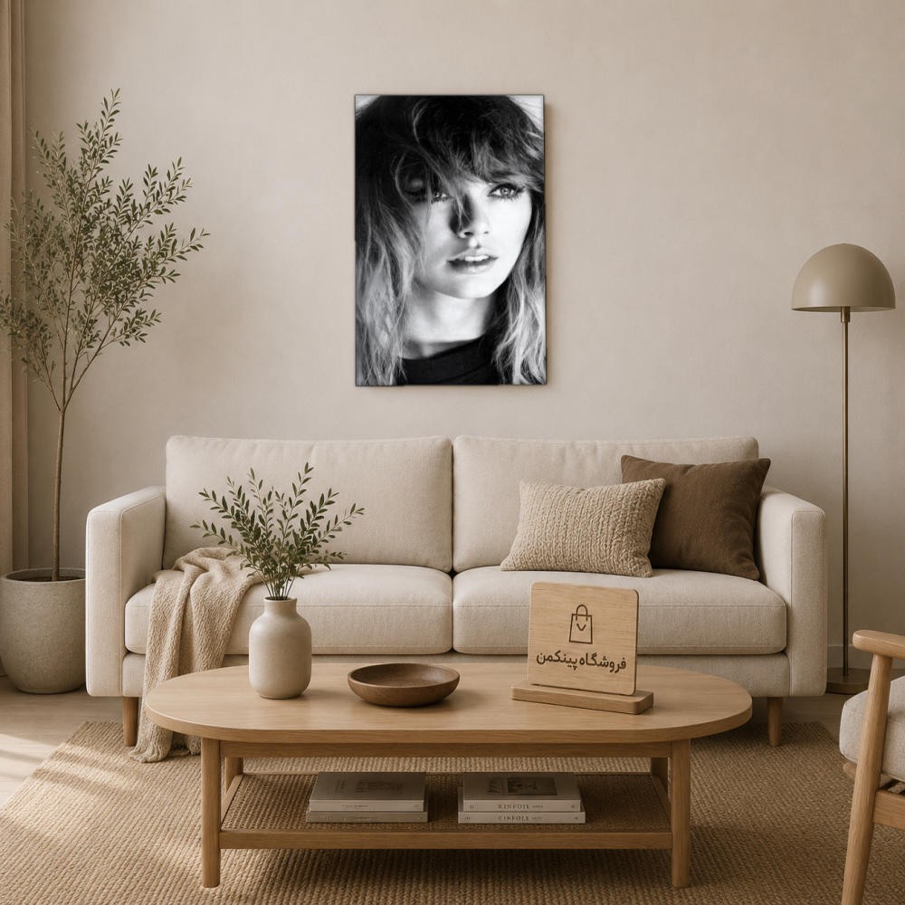 تابلو شاسی پینکمن طرح تیلور سویفت پرتره مشکی و سفید - Taylor Swift Portrait Black And White کد Jm 17