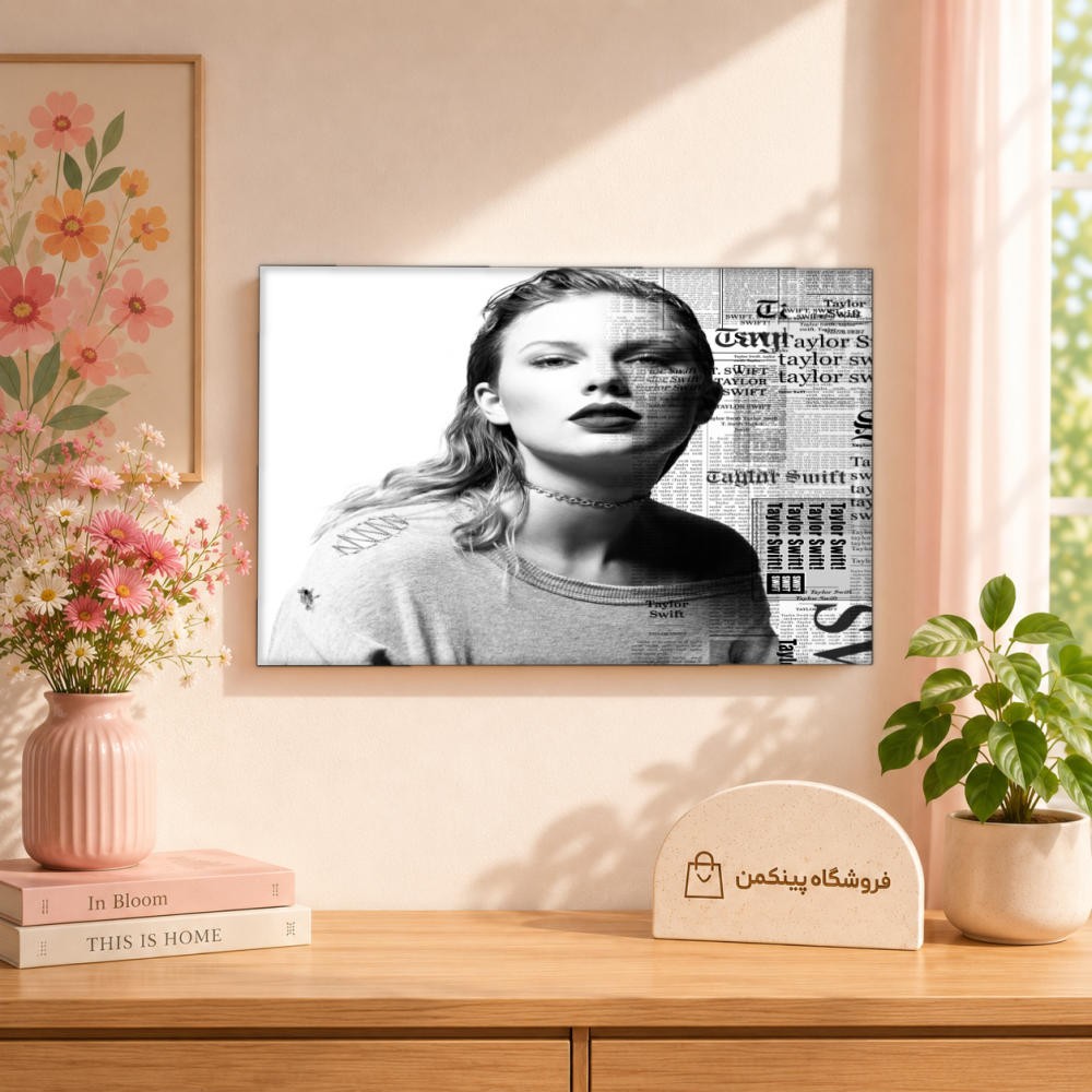 تابلو شاسی پینکمن طرح تیلور سویفت پرتره مشکی و سفید - Taylor Swift Portrait Black And White کد Jm 12
