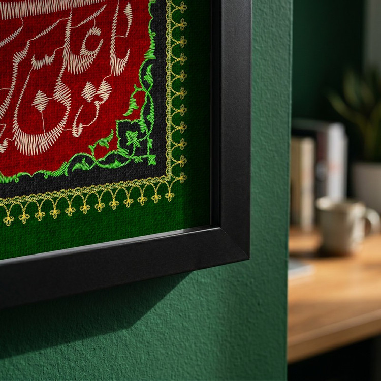تابلو طرح پرچم دوزی نام امام حسین (ع) مدل G15346 فریم مشکی