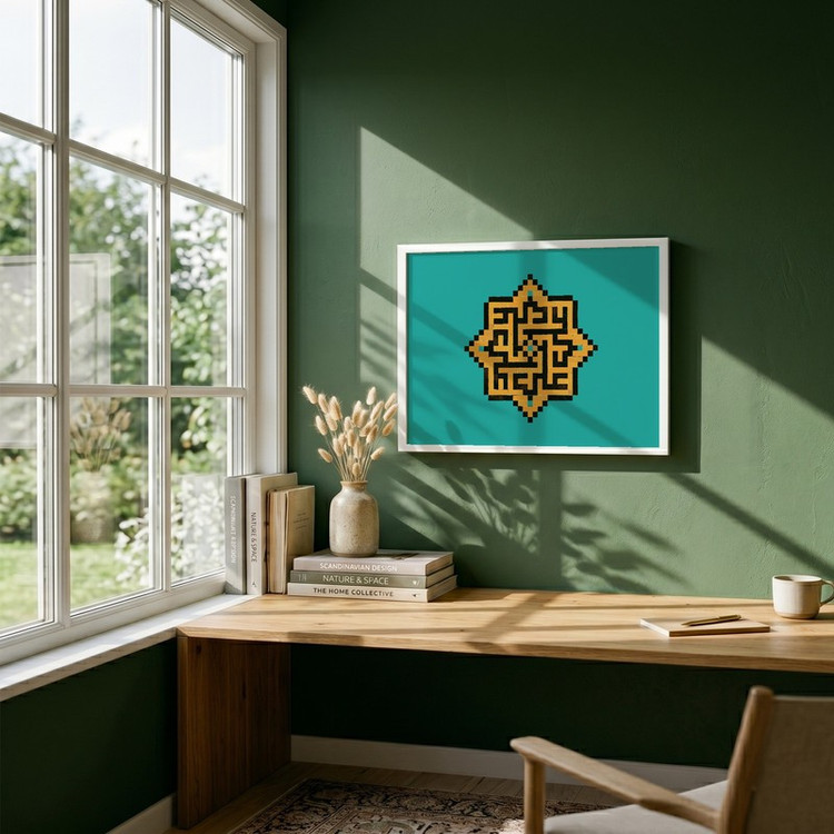 تابلو طرح کاشی معرق نام مبارک امام علی (ع) مدل G15369 فریم سفید