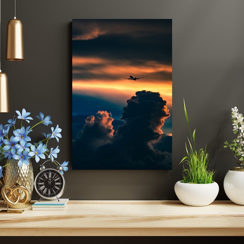 تابلو شاسی مدل plane sky night clouds sunset