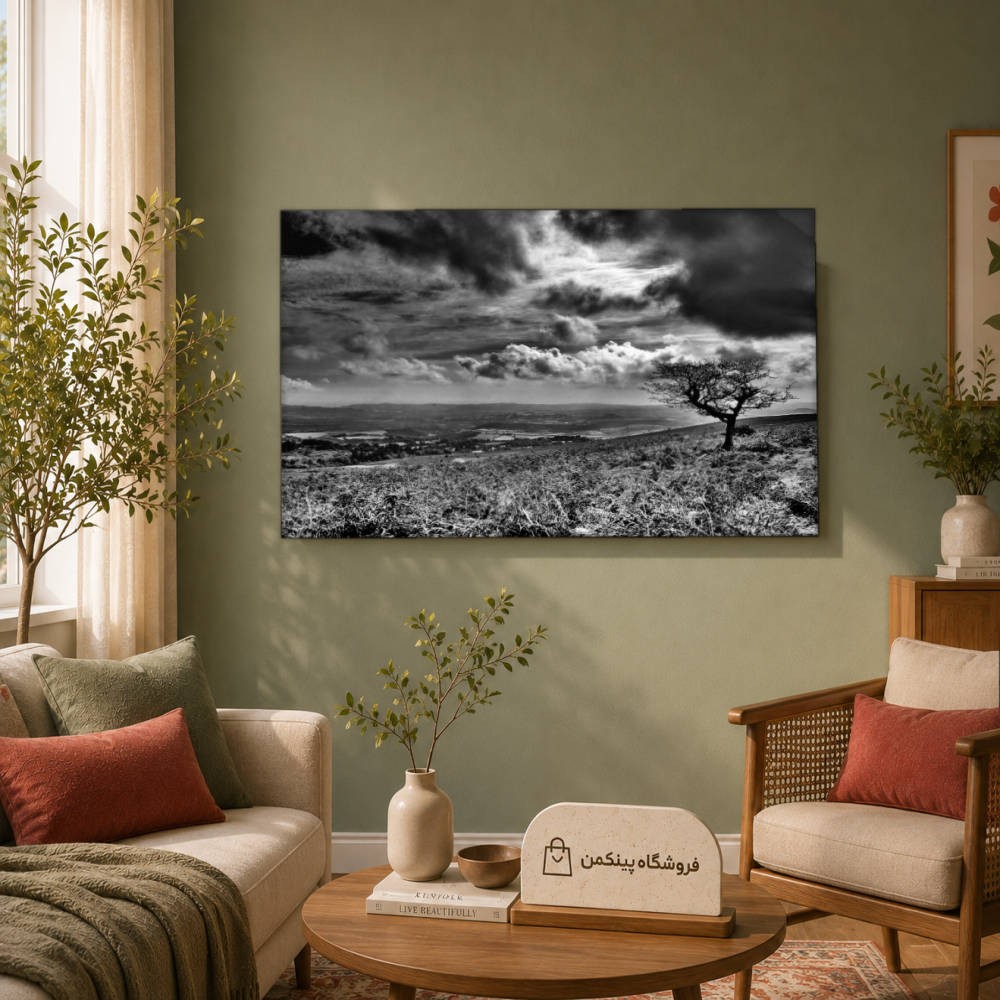 تابلو شاسی پینکمن طرح تکرنگ چشمانداز - Monochrome Landscape کد Jm 18