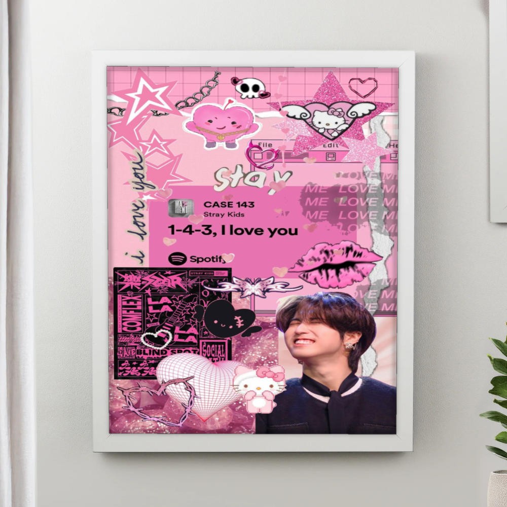 تابلو پینکمن طرح گروه استری کیدز صورتی Stray Kids Pink 32 Jm