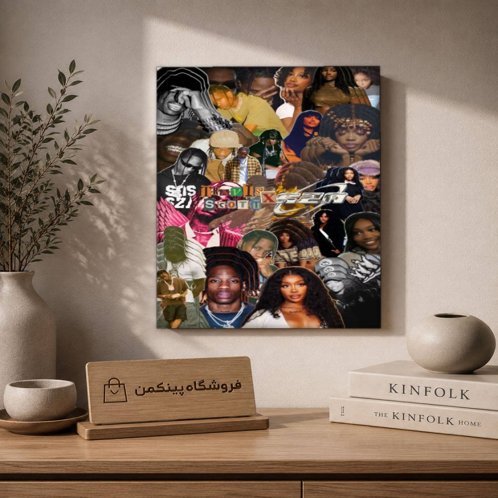تابلو شاسی پینکمن طرح تراویس اسکات کلاژ - Travis Scott Collage کد Jm 28