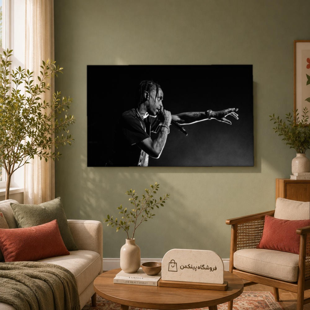 تابلو شاسی پینکمن طرح تراویس اسکات مشکی و سفید - Travis Scott Black And White کد Jm 16