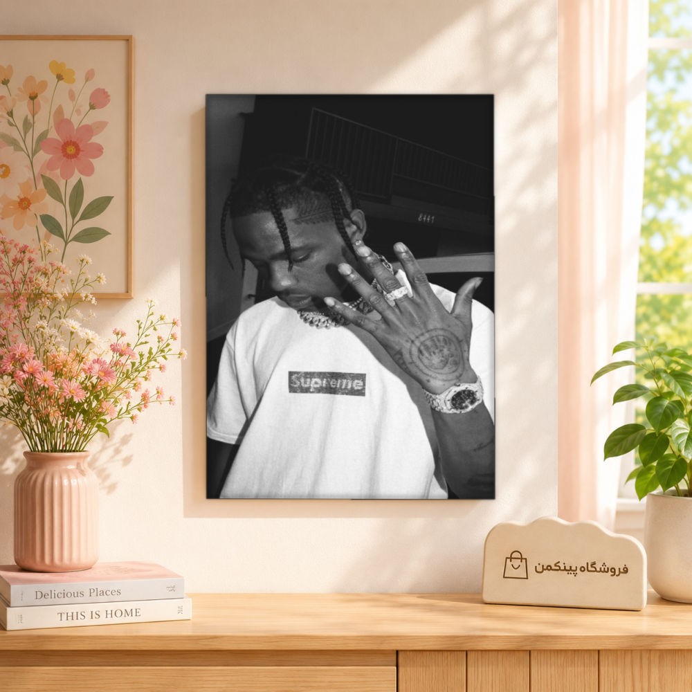 تابلو شاسی پینکمن طرح تراویس اسکات مشکی و سفید - Travis Scott Black And White کد Jm 11
