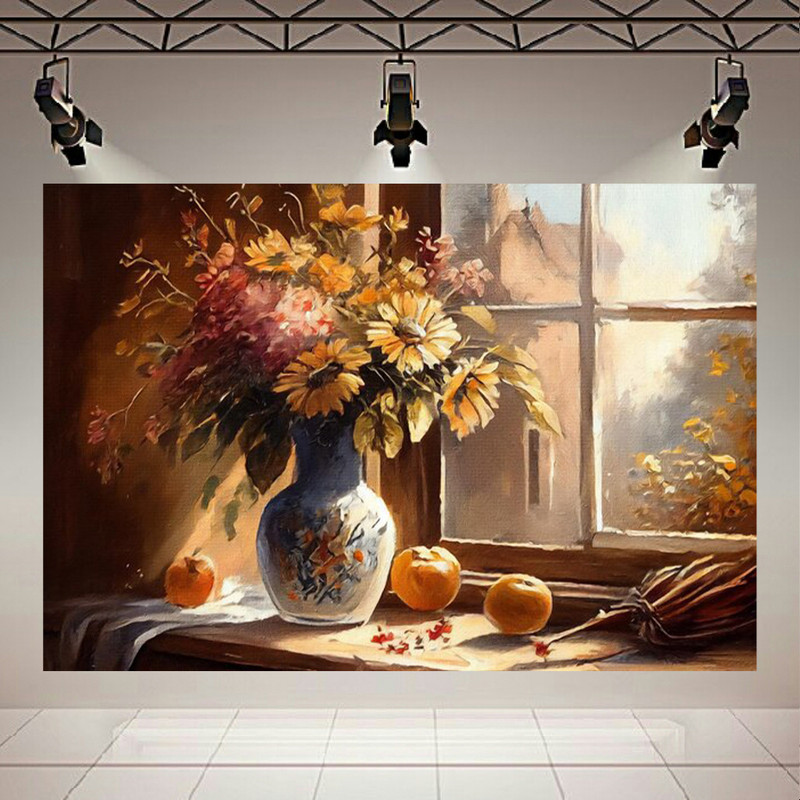 پوستر دیواری طرح نقاشی پنجره و گلدان مدل پرتو خورشید کد AR304364