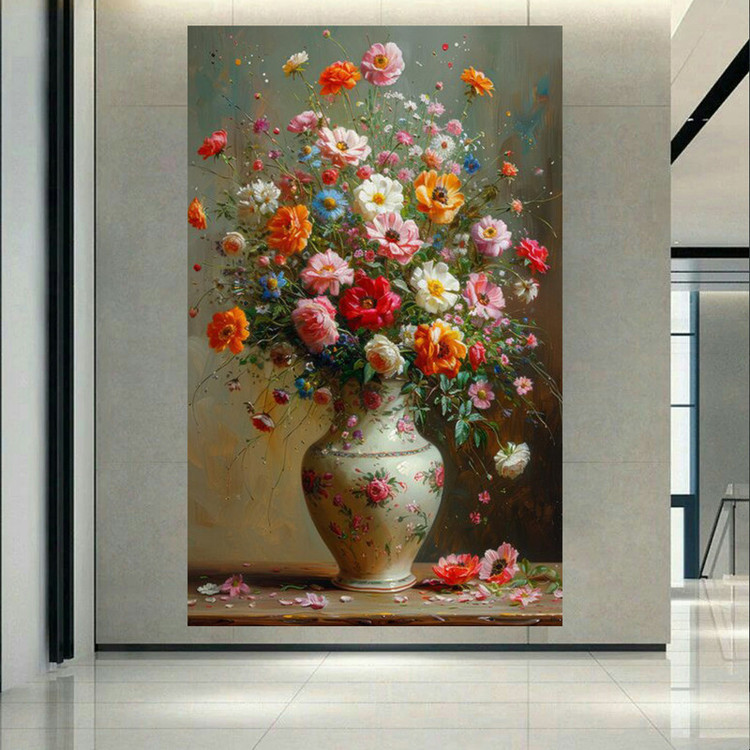 پوستر دیواری طرح نقاشی گلدان مدل گل های بهاری کد AR304340