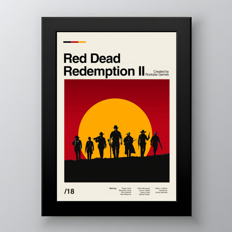 تابلو طرح بازی رد دد ردمپیشن ۲ Red Dead Redemption 2 مدل مینیمال گیمینگ فریم مشکی