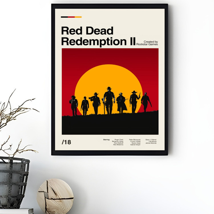 تابلو طرح بازی رد دد ردمپیشن ۲ Red Dead Redemption 2 مدل مینیمال گیمینگ فریم مشکی