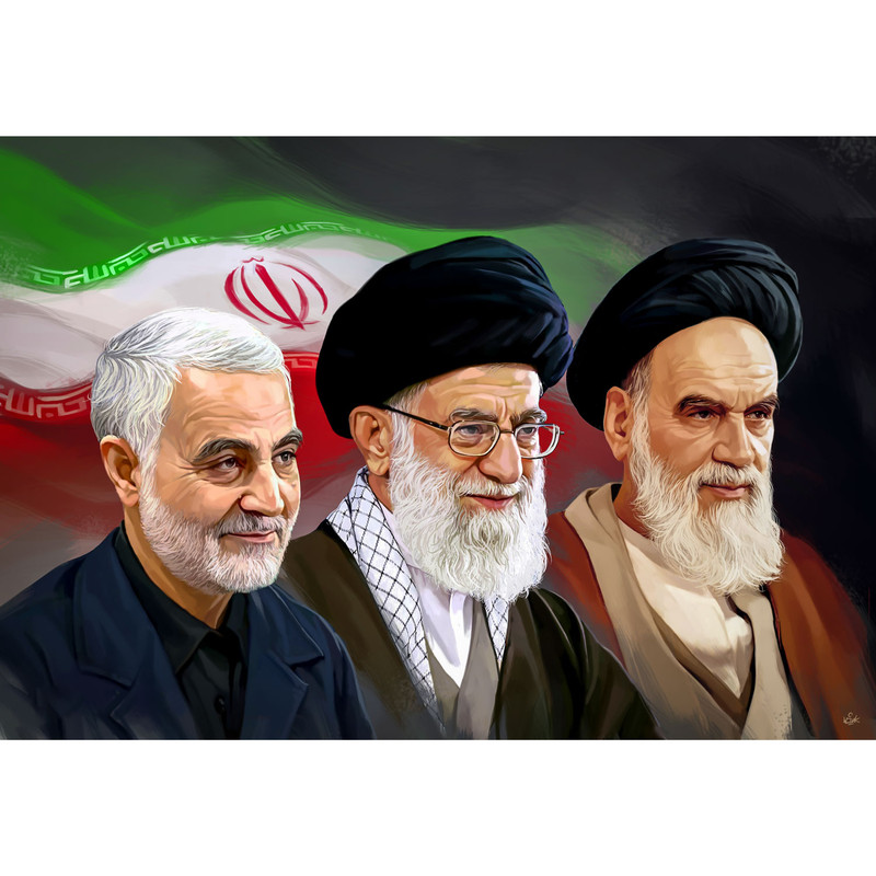 تابلو شاسی مدل امام خمینی و مقام معظم رهبری و شهید حاج قاسم سلیمانی کد 01