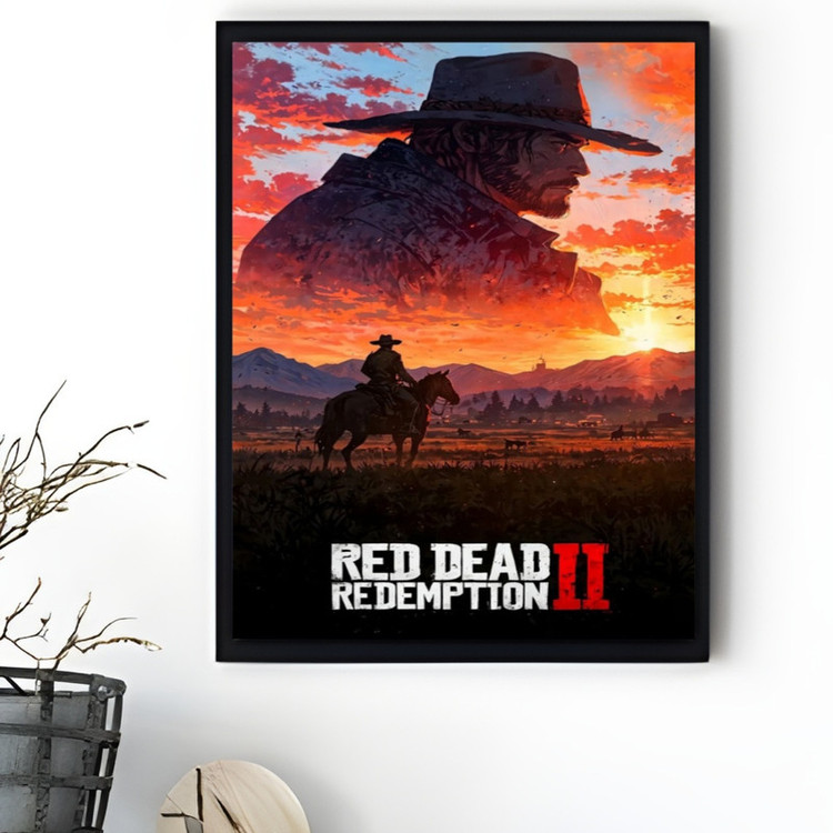 تابلو طرح بازی 2 RED DEAD REDEMPTION مدل دکوراتیو فریم مشکی