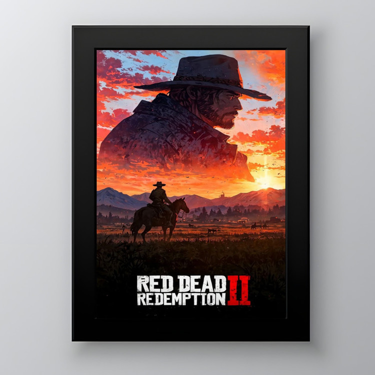 تابلو طرح بازی 2 RED DEAD REDEMPTION مدل دکوراتیو فریم مشکی