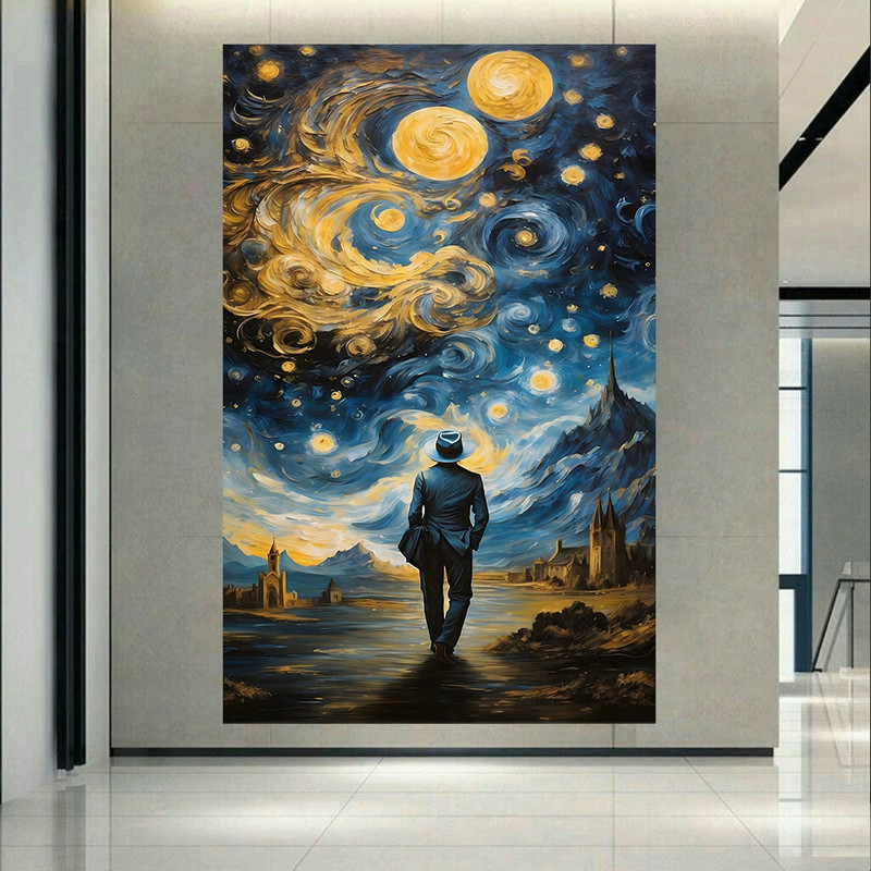 استیکر طرح نقاشی شب پرستاره ونگوگ مدل مرد تنها کد PD1416