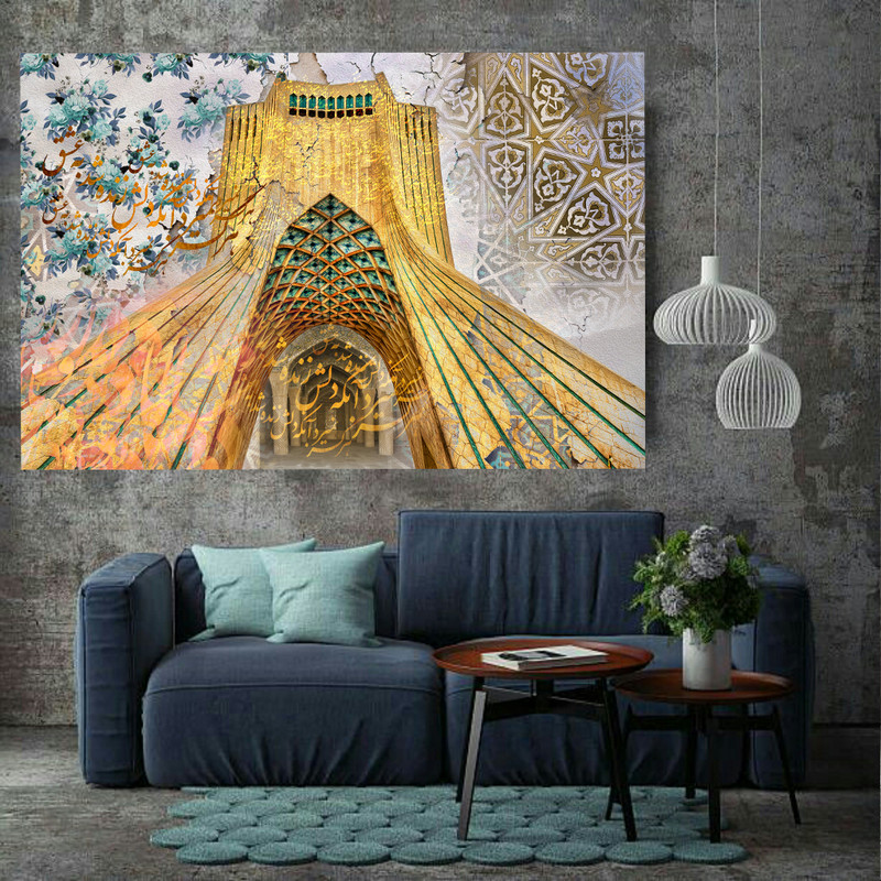 استیکر طرح شعر هرگز نمیرد آنکه دلش زنده شد به عشق مدل برج آزادی کد AR2905