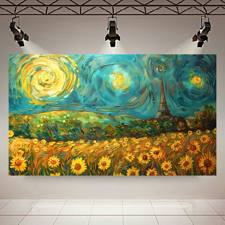 پوستر طرح انتزاعی نقاشی شب پرستاره ونگوگ مدل مزرعه آفتاب گردان کد AR3062857