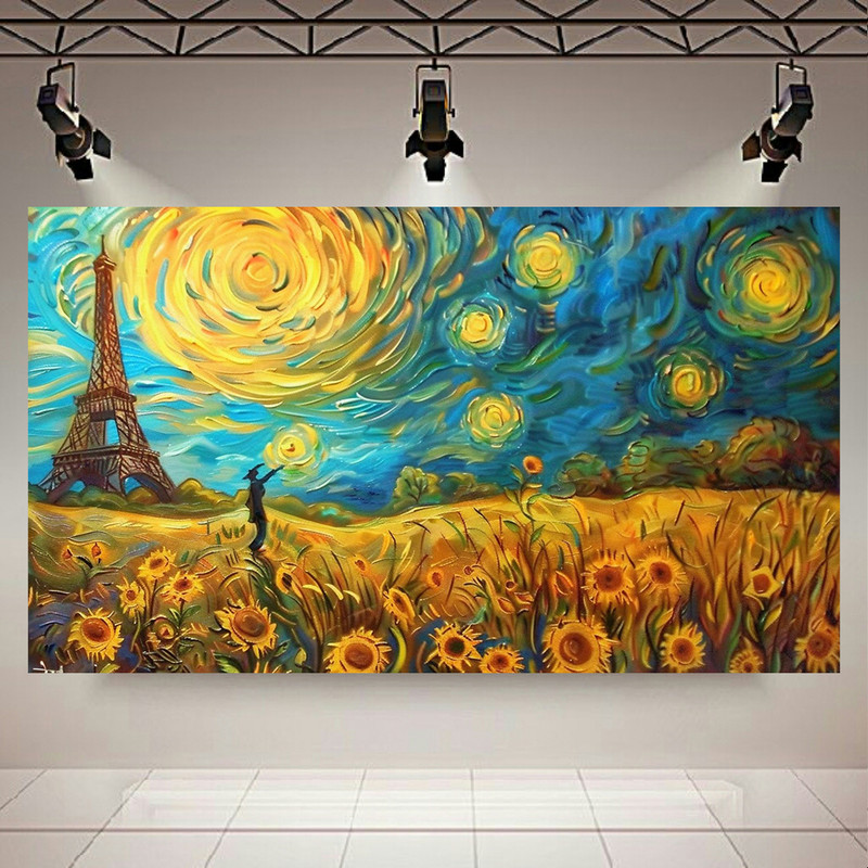 پوستر طرح  نقاشی شب پر ستاره ونگوگ مدل تماشای آسمان کد AR3062877