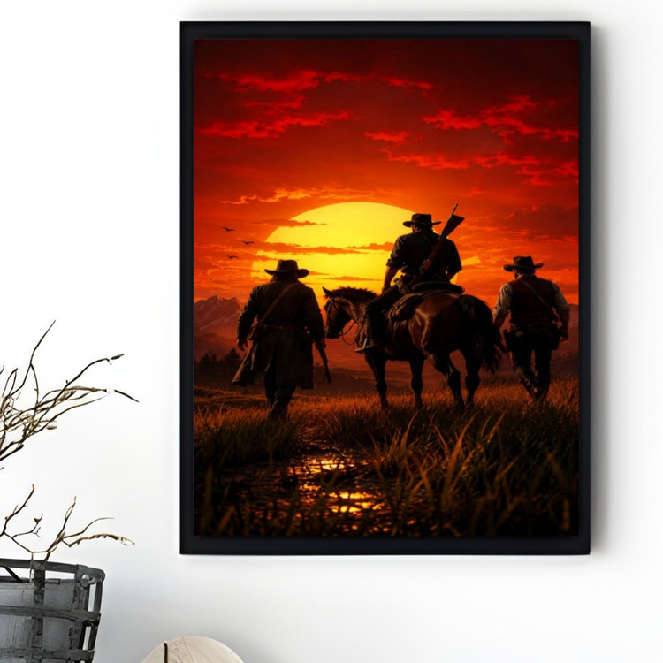 تابلو طرح بازی 2 RED DEAD REDEMPTION مدل دکوراتیو فریم مشکی