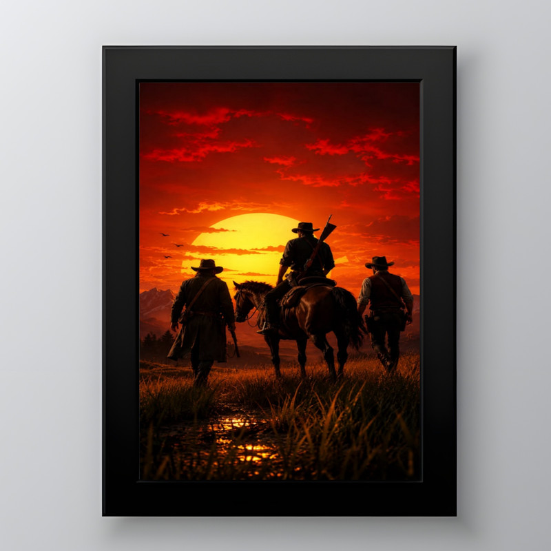 تابلو طرح بازی 2 RED DEAD REDEMPTION مدل دکوراتیو فریم مشکی