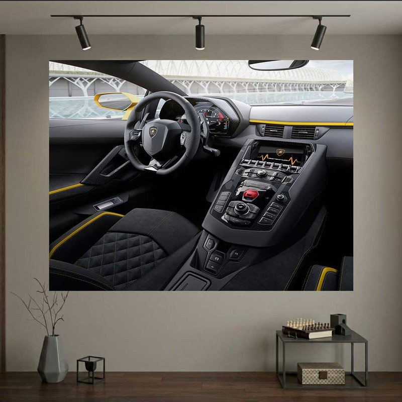 پوستر طرح  خودرو مدل کابین داخلی و فرمان لوکس لامبورگینی کد DV1039