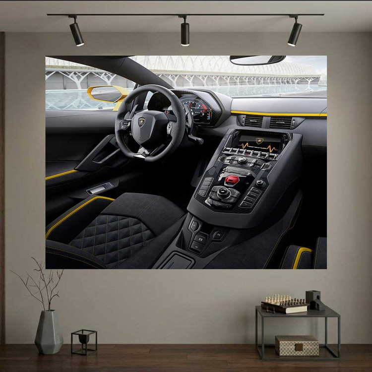 پوستر طرح خودرو مدل کابین داخلی و فرمان لوکس لامبورگینی کد DV1039