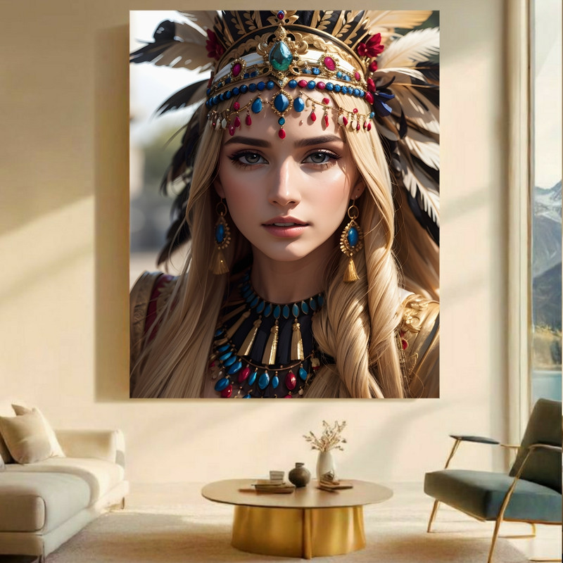 پوستر طرح پرتره هنری مدل بانوی بومی کد BK24238