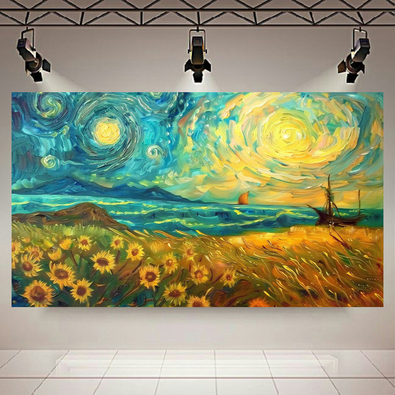 استیکر طرح  انتزاعی شب پرستاره ونگوگ مدل ساحل آفتابگردان کد AR3062919