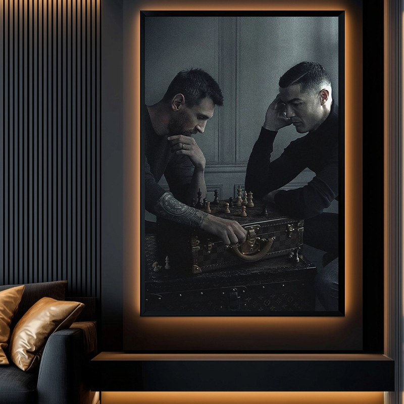 تابلو طرح لیونل مسی به همراه کریس رونالدو کد 01 فریم مشکی