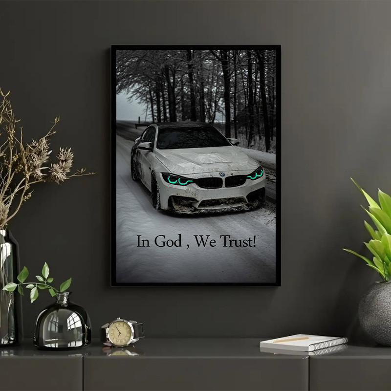 تابلو طرح BMW برفی کد 01 فریم مشکی